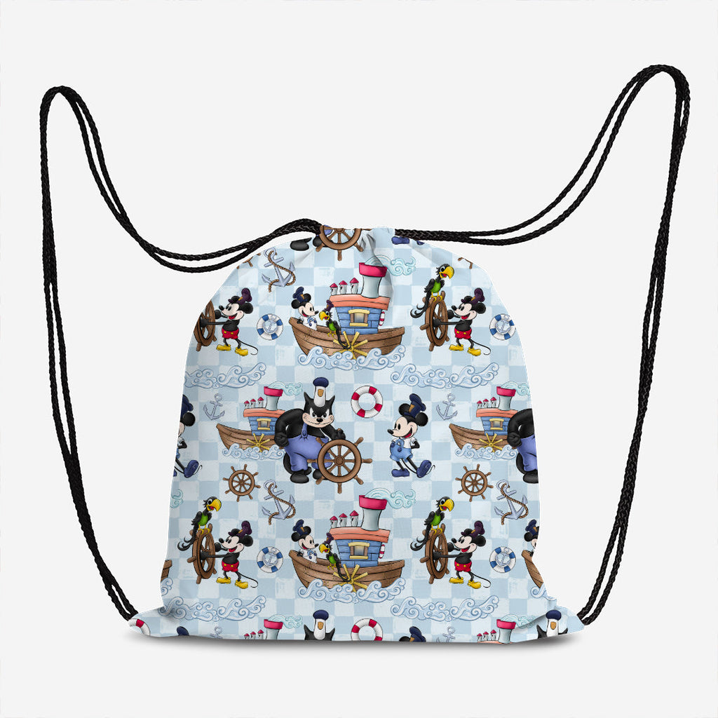 Steamboat Willie Blue Checks Ship Fabric