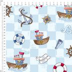 Steamboat Willie Light Blue Checks Fabric