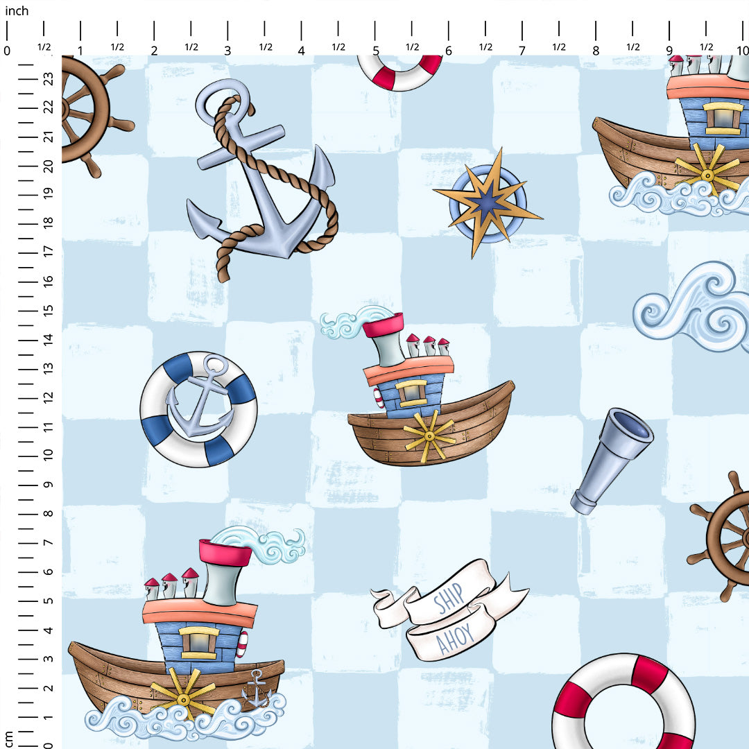 Steamboat Willie Light Blue Checks Fabric