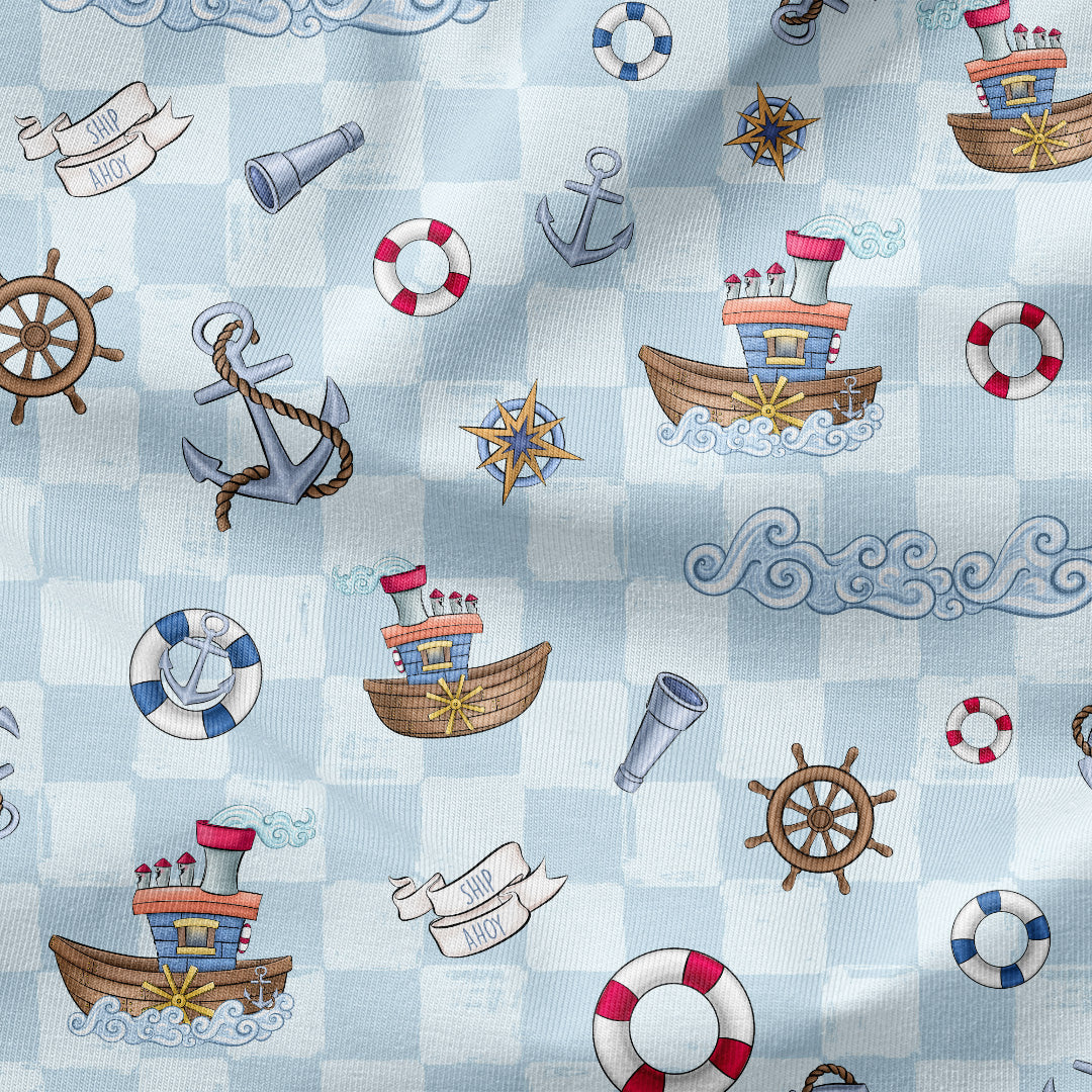 Steamboat Willie Light Blue Checks Fabric