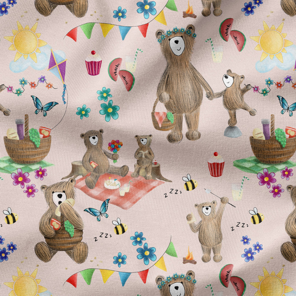 Bear Picnic Pink Fabric