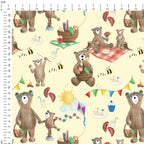 Bear Picnic Yellow Fabric