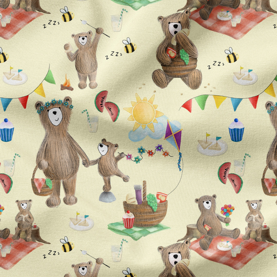 Bear Picnic Yellow Fabric