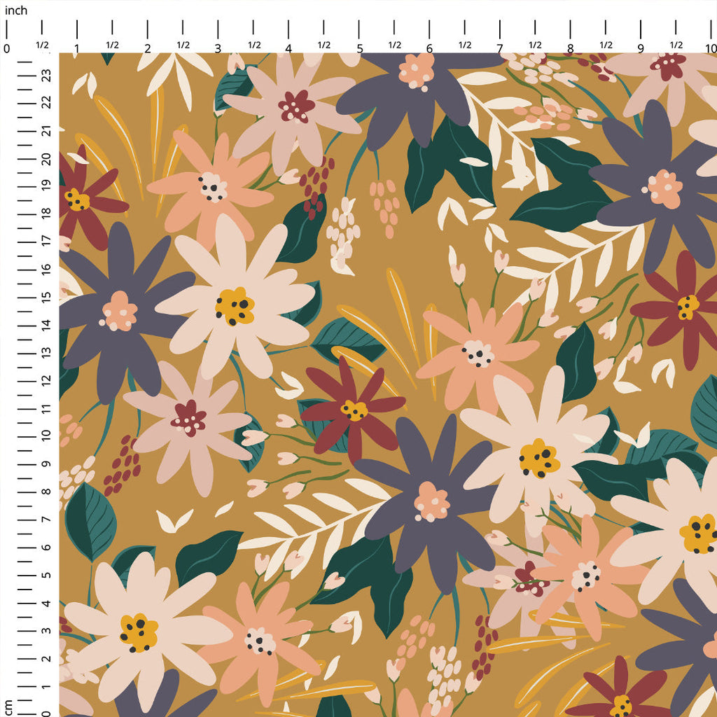 Leafy Mustard Floral Fabric