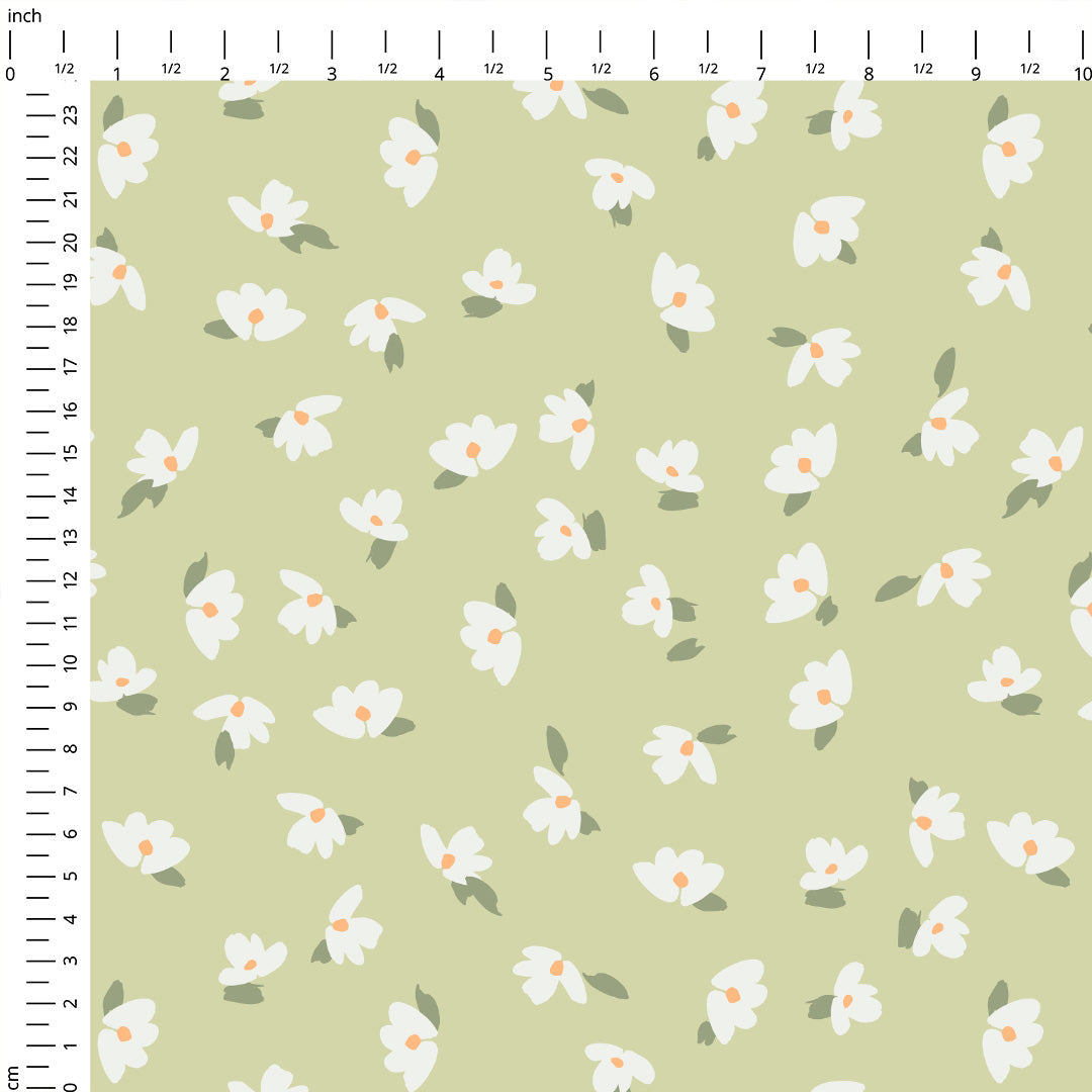Ditsy Flowers Green Fabric