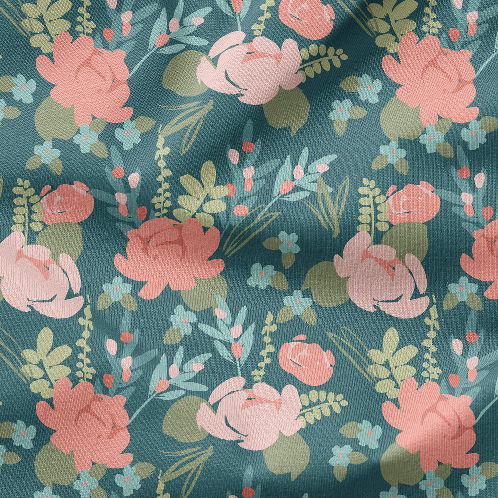 Easter Flowers Green Fabric