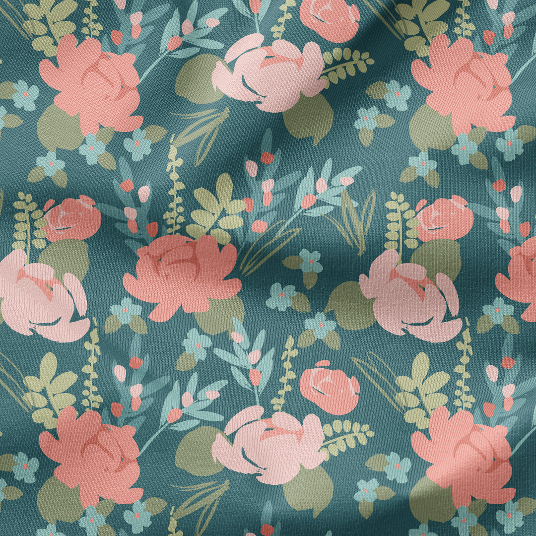 Easter Flowers Green Fabric
