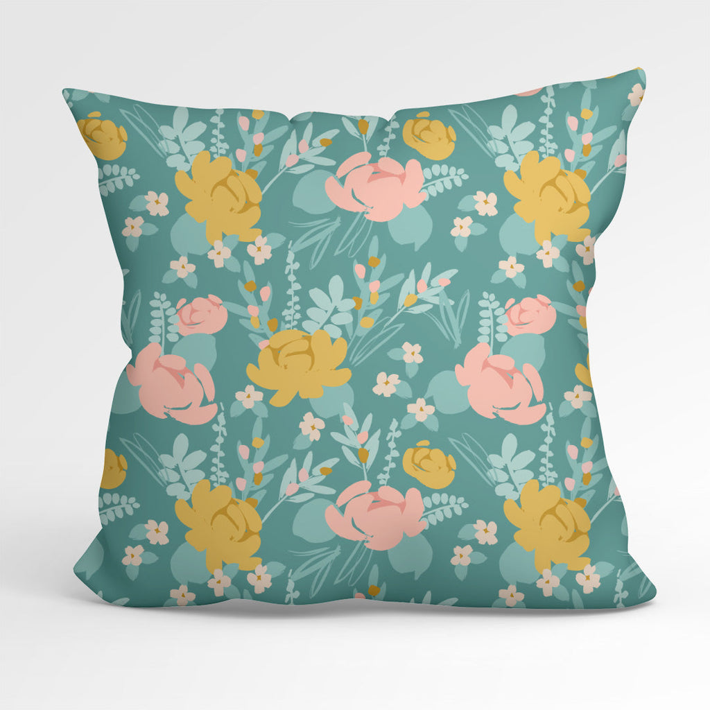 Easter Flowers Teal Fabric
