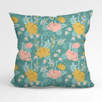 Easter Flowers Teal Fabric