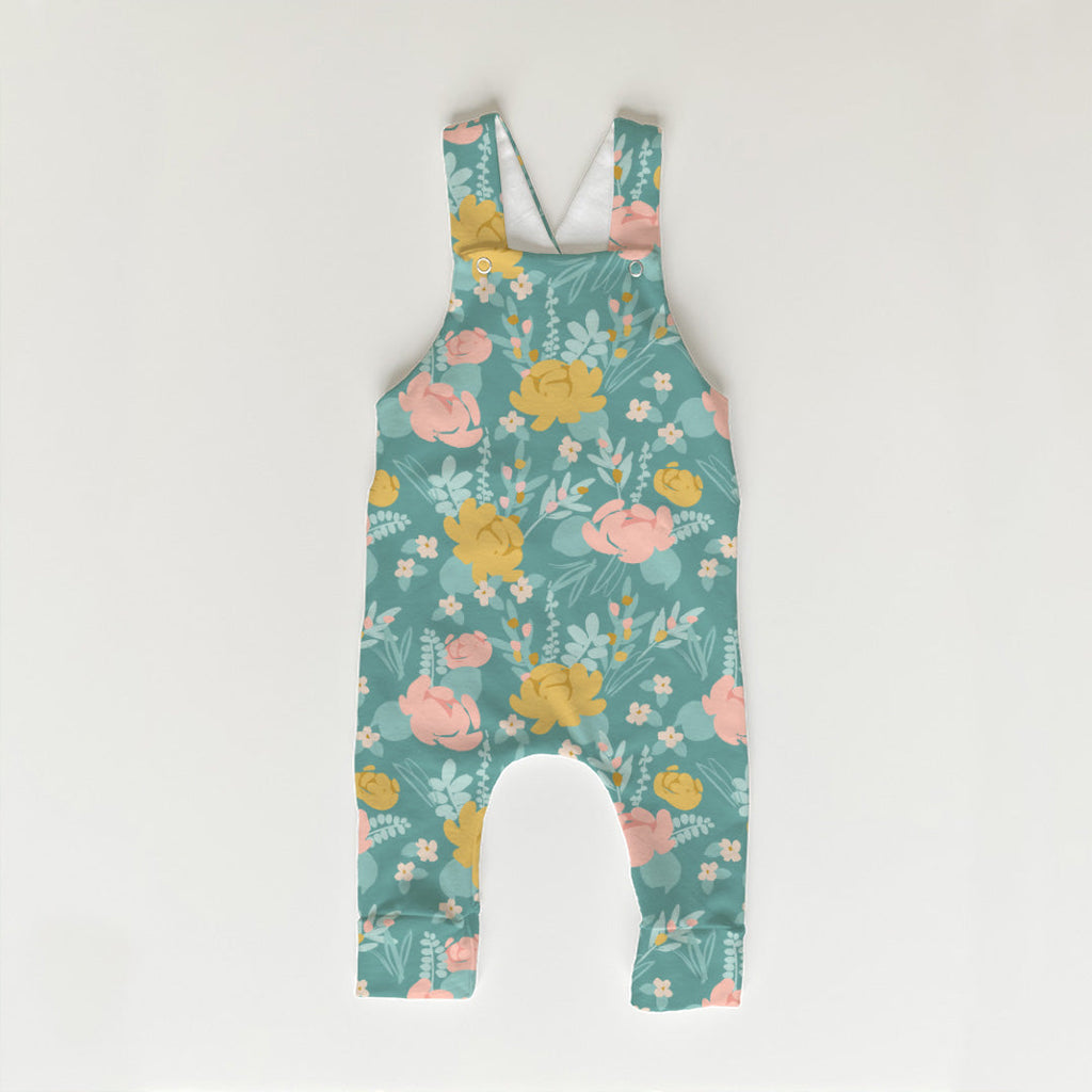 Easter Flowers Teal Fabric
