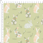 Floral Bunnies Green Fabric