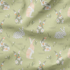 Floral Bunnies Green Fabric