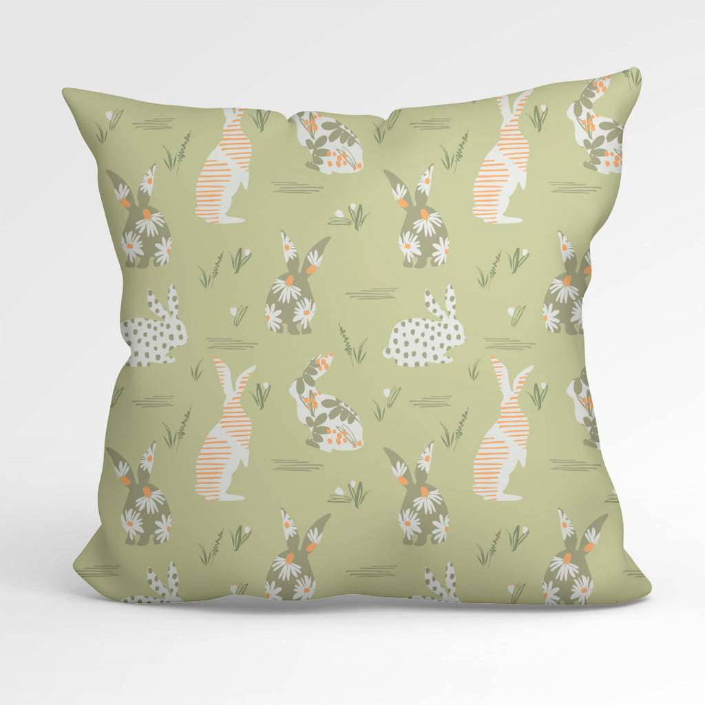 Floral Bunnies Green Fabric