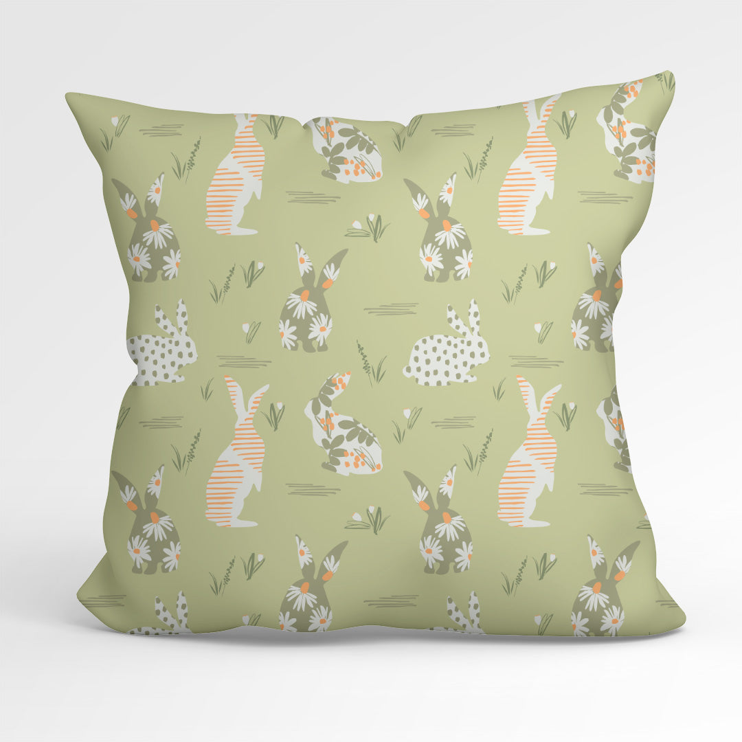 Floral Bunnies Green Fabric
