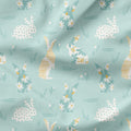 Floral Bunnies Mint Fabric