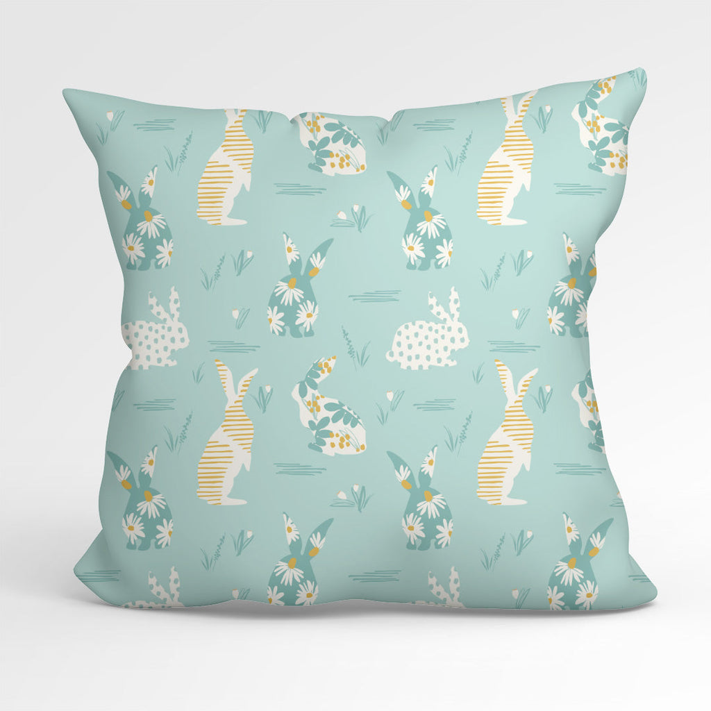 Floral Bunnies Mint Fabric