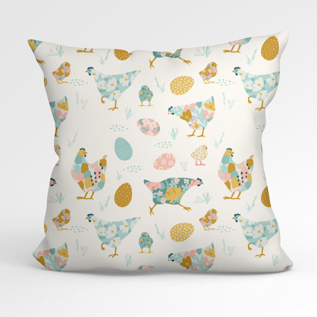 Floral Chickens Cream Fabric