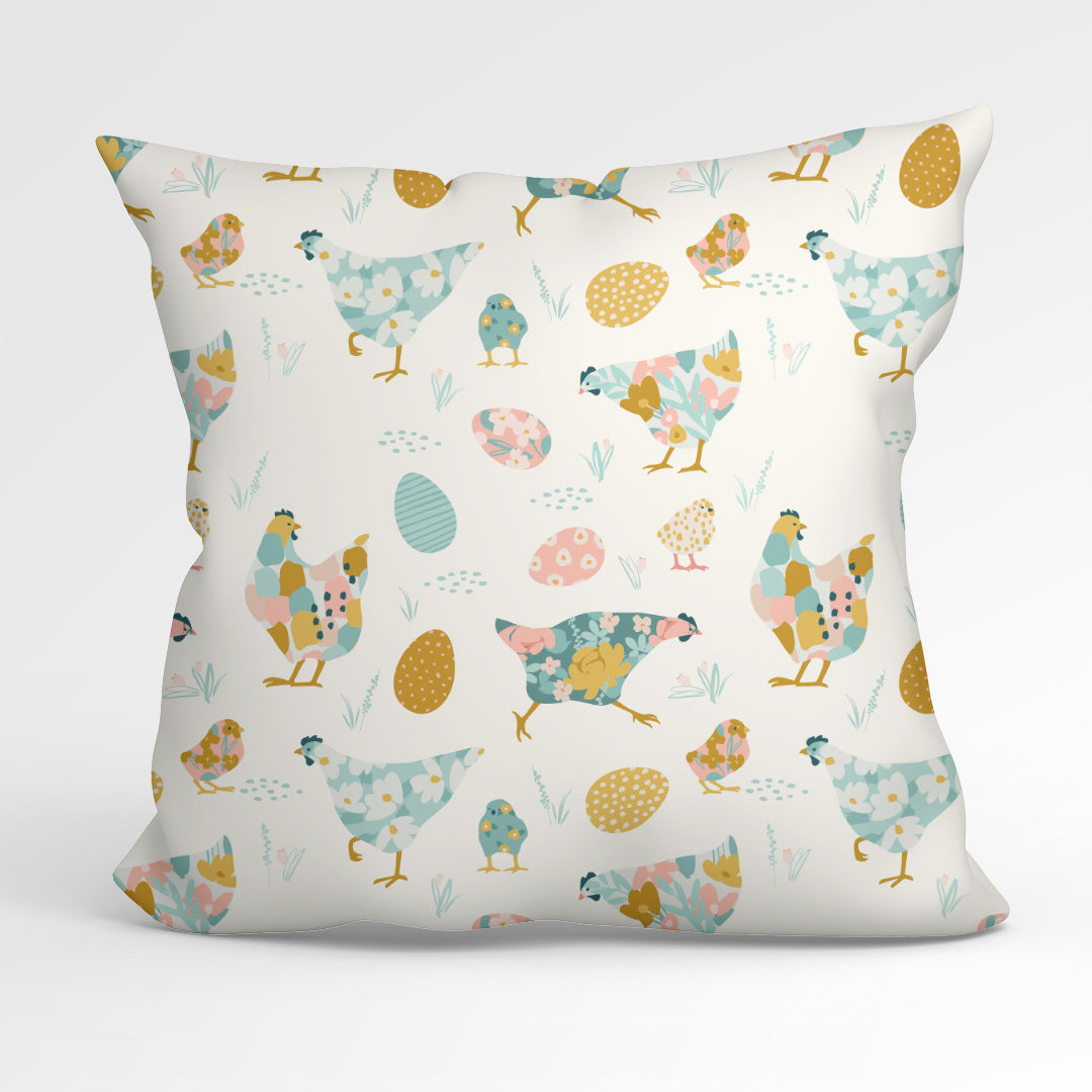 Floral Chickens Cream Fabric