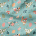 Floral Chickens Teal Fabric