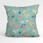Floral Chickens Teal Fabric