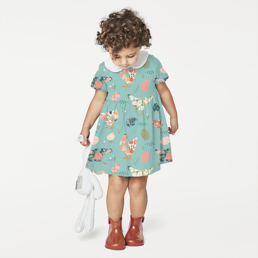 Floral Chickens Teal Fabric