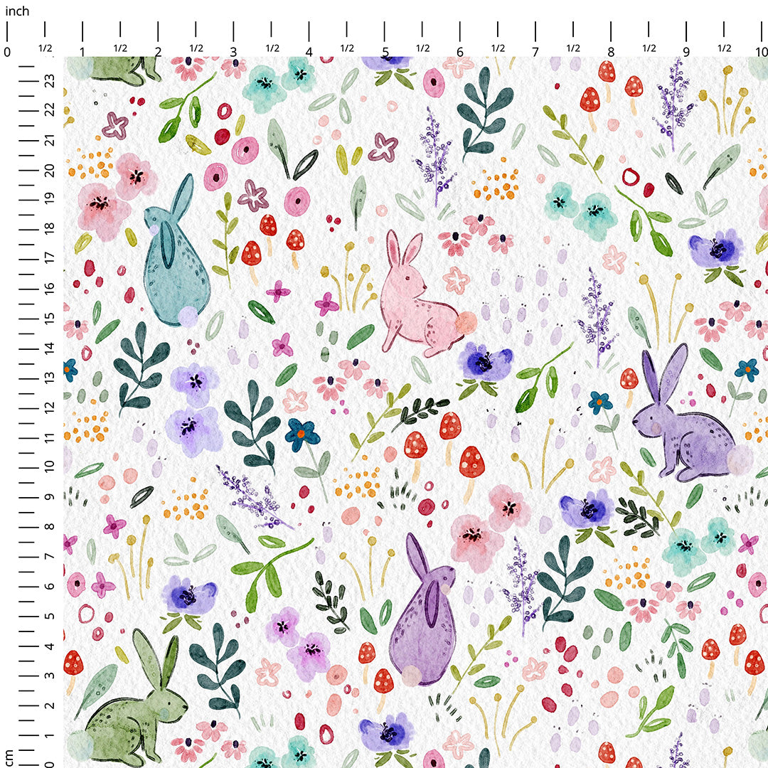 Watercolour Spring Bunnies Fabric