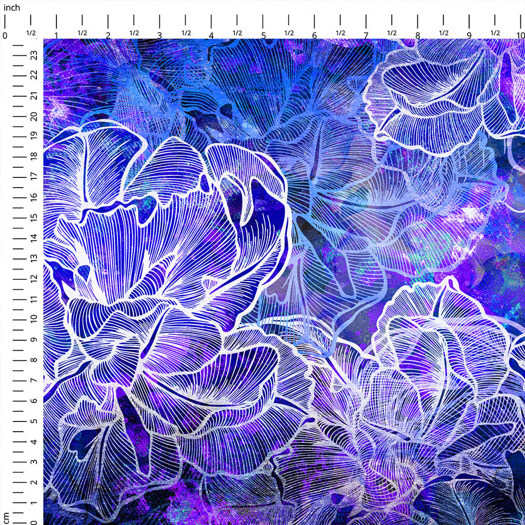 Abstract Flower Blue Fabric