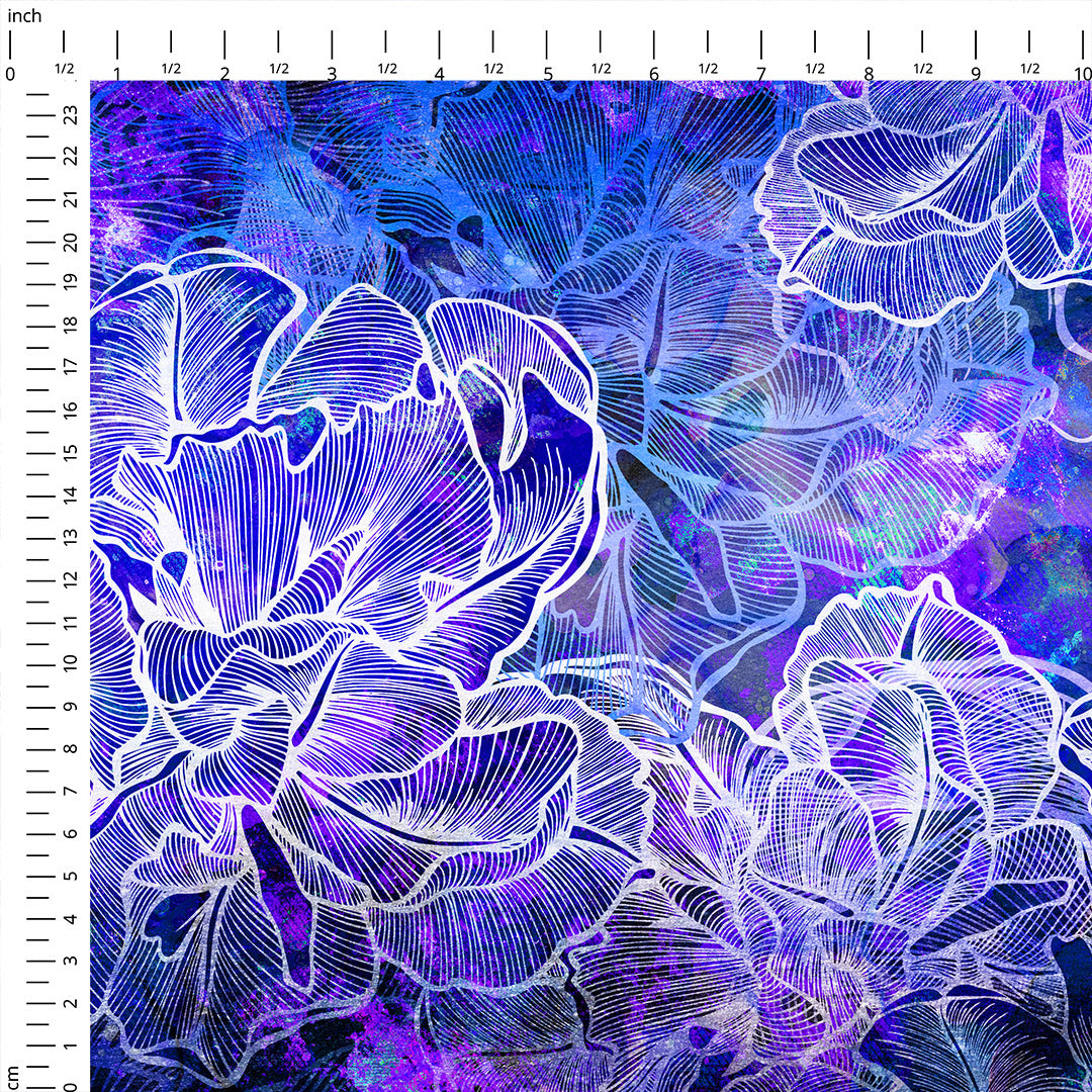 Abstract Flower Blue Fabric