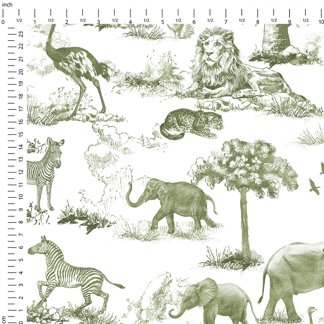Africa Khaki Toile De Jouy Fabric