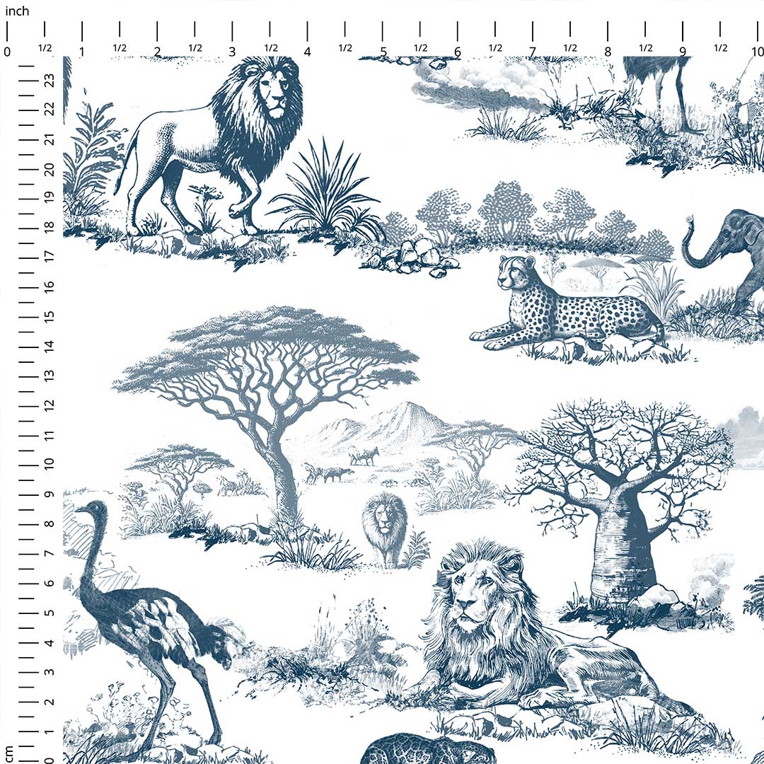 Africa Navy Toile De Jouy Fabric