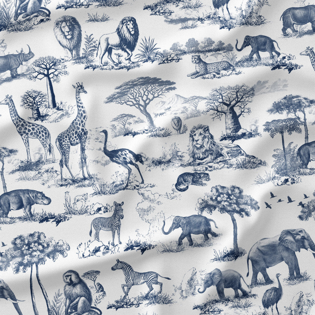 Africa Navy Toile De Jouy Fabric