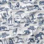 Africa Navy Toile De Jouy Fabric