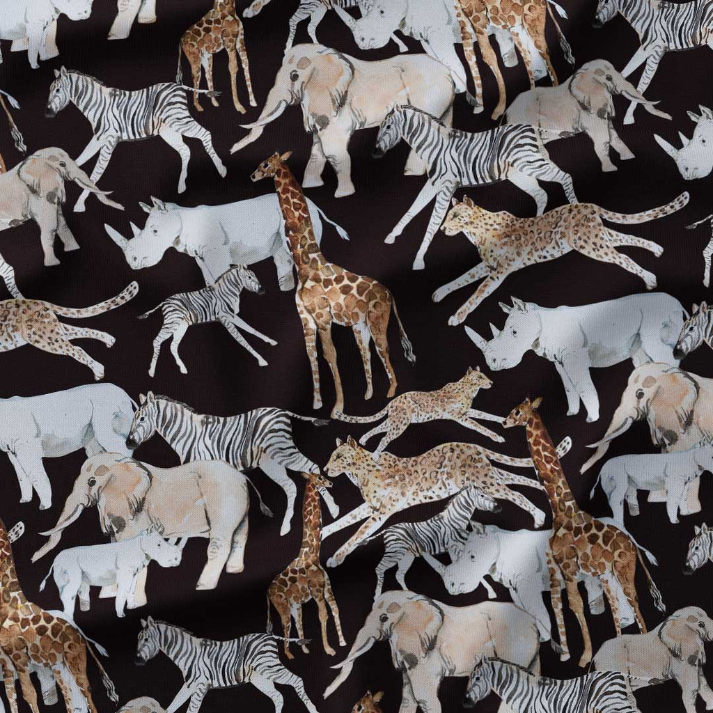 African Animals Black Fabric
