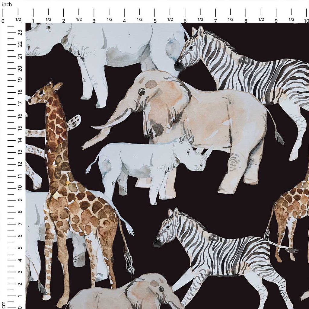 African Animals Black Fabric