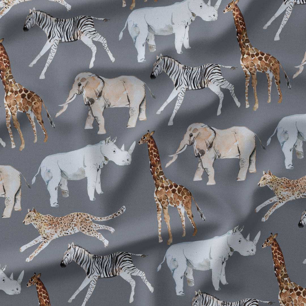 African Animals Dark Grey Fabric