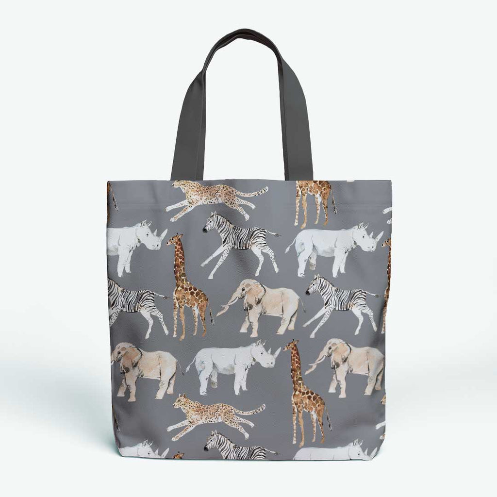 African Animals Dark Grey Fabric