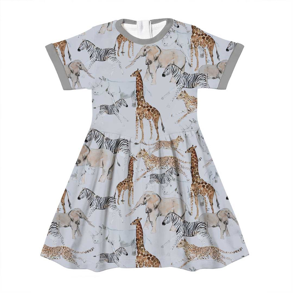 African Animals Light Grey Fabric