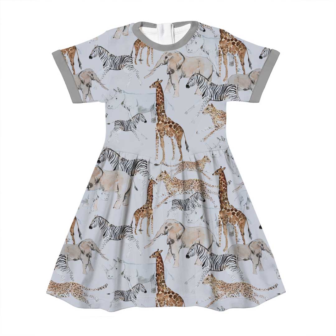 African Animals Light Grey Fabric