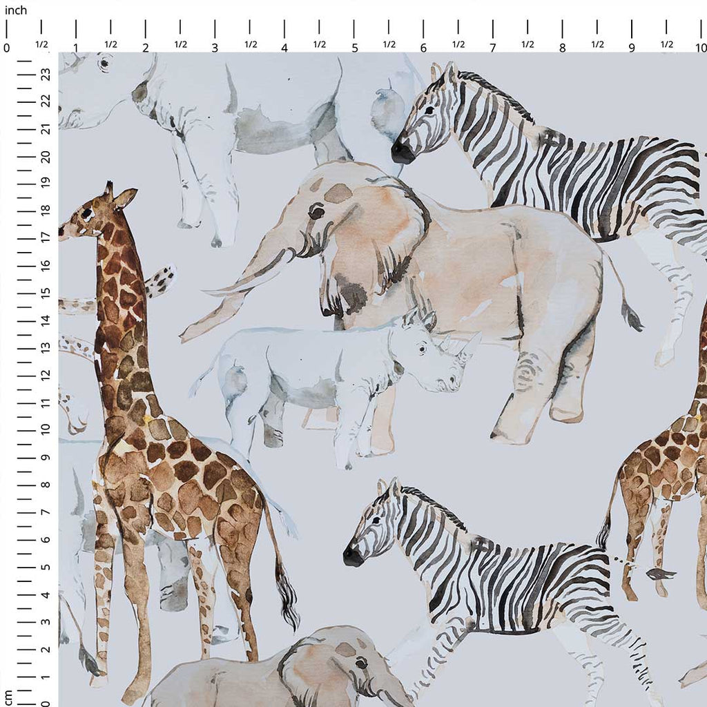 African Animals Light Grey Fabric