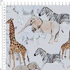 African Animals Light Grey Fabric