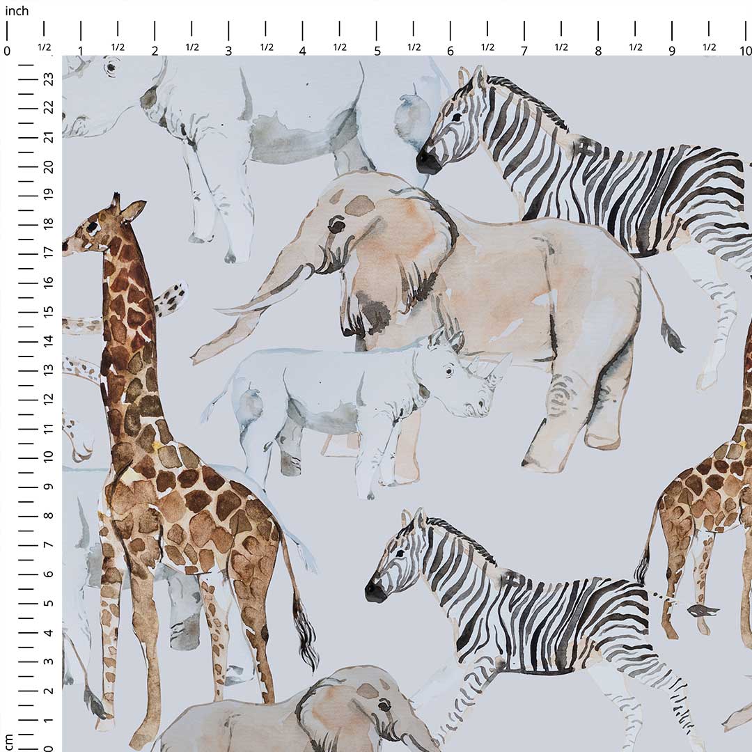 African Animals Light Grey Fabric