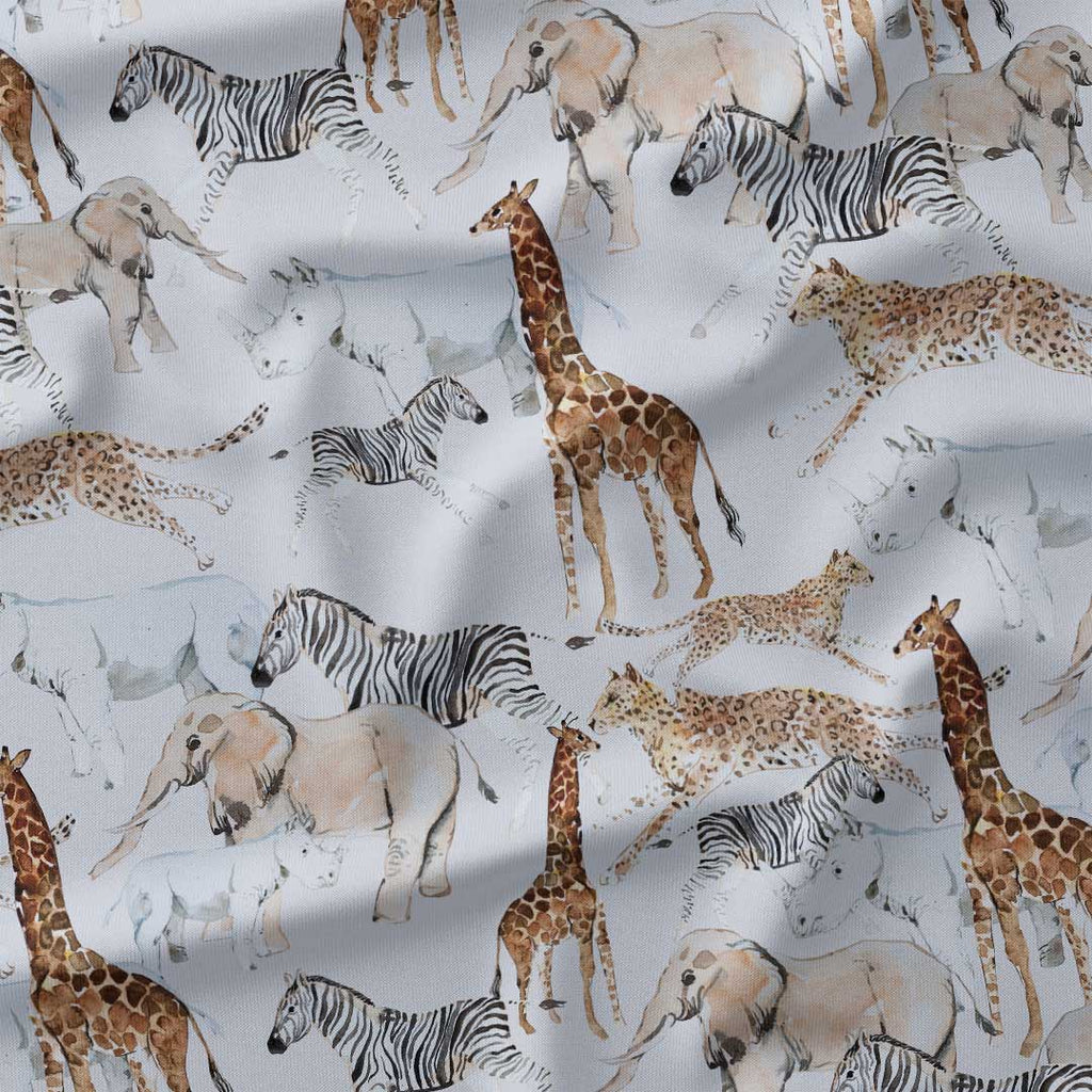 African Animals Light Grey Fabric
