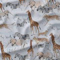African Animals Light Grey Fabric