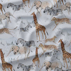 African Animals Light Grey Fabric