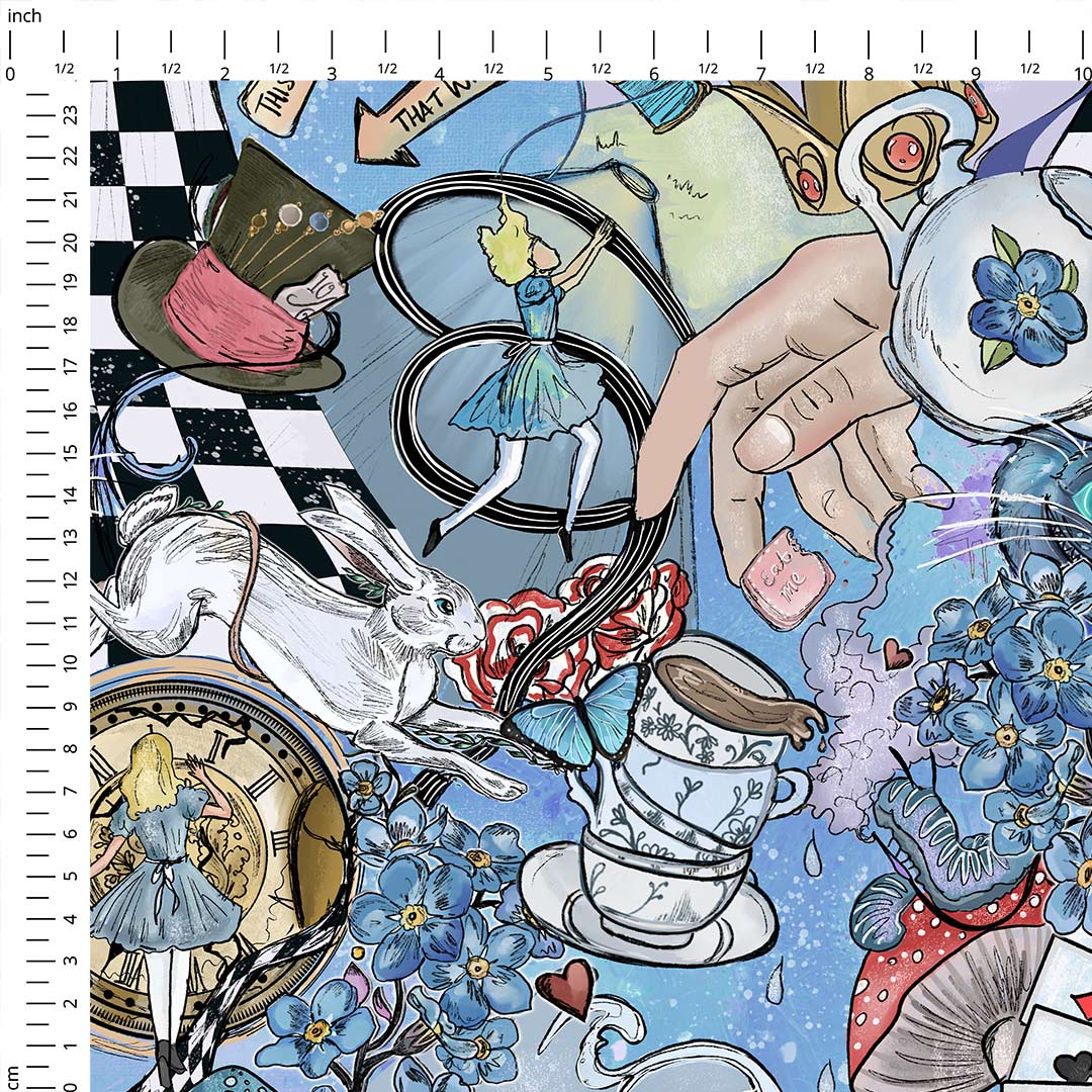 Alice in Wonderland Pastel Blue Fabric