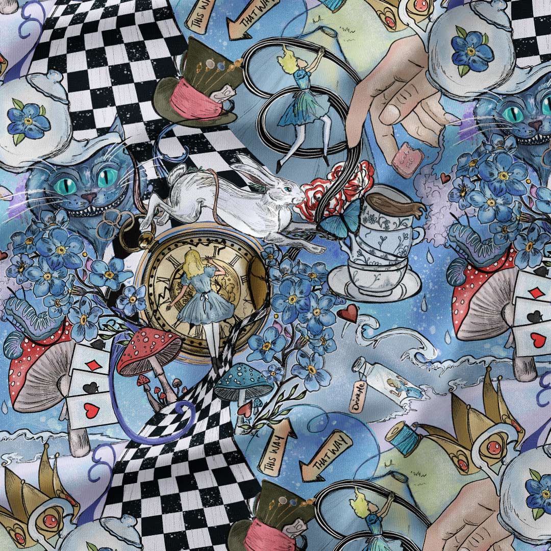 Alice in Wonderland Pastel Blue Fabric