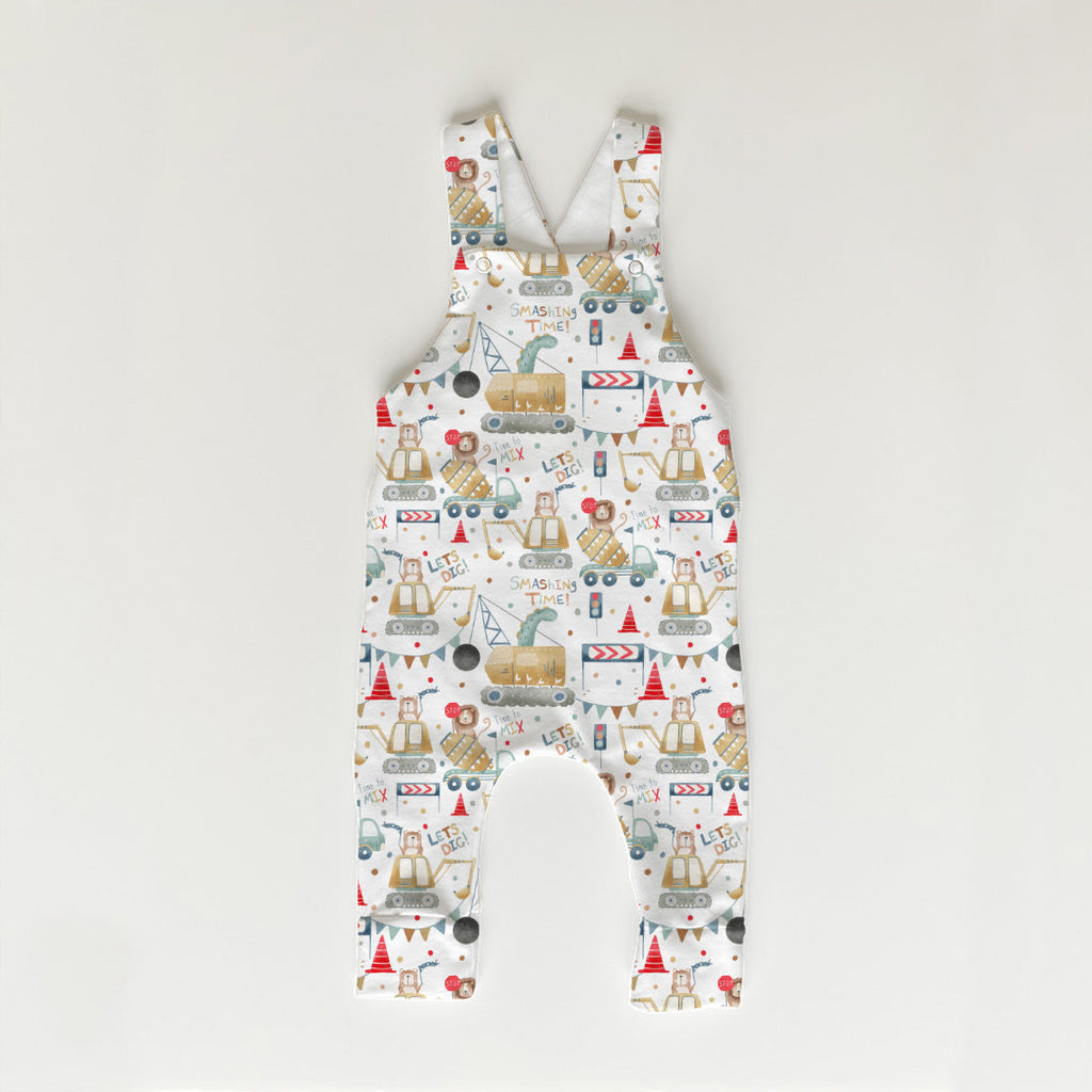 Animals Construction Site White Fabric