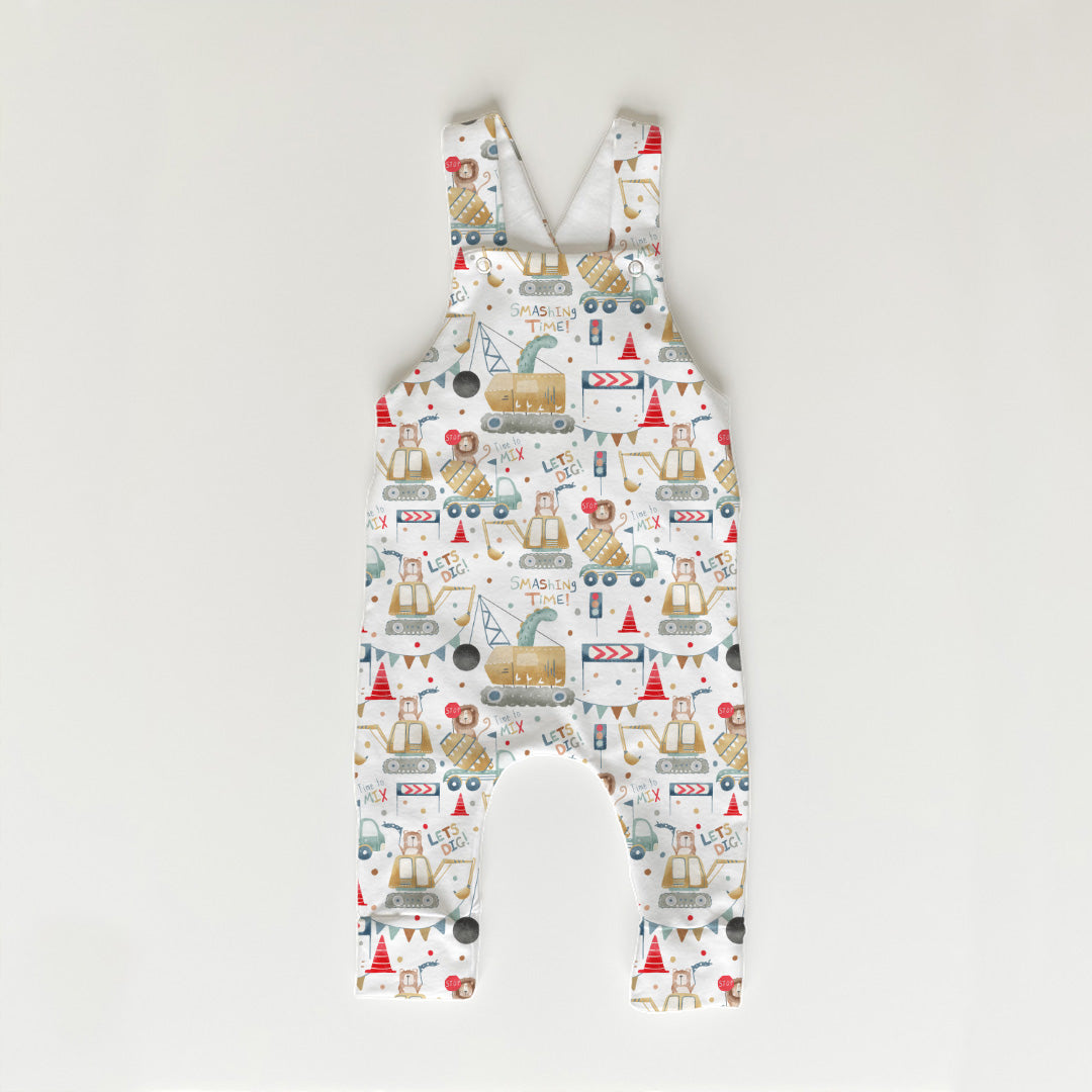 Animals Construction Site White Fabric
