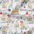 Animals Construction Site White Fabric