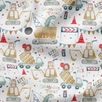 Animals Construction Site White Fabric